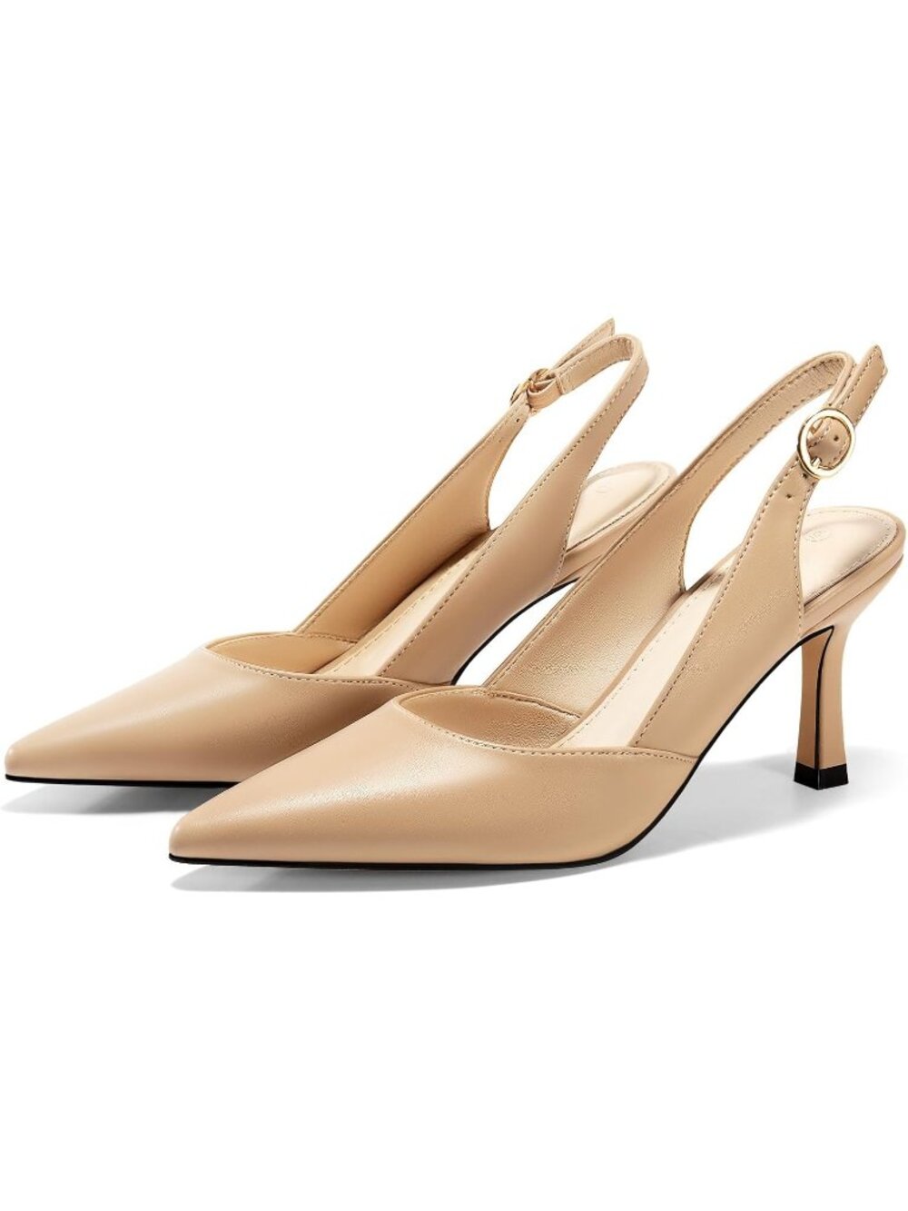 Women's Light Khaki Pu Slingback Kitten Closed Pointed Toe Backless Shoes Heels - Picture 3 of 6